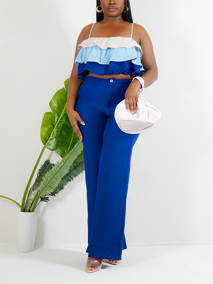 Ruffle Crop Top & Wide-Leg Pants Set