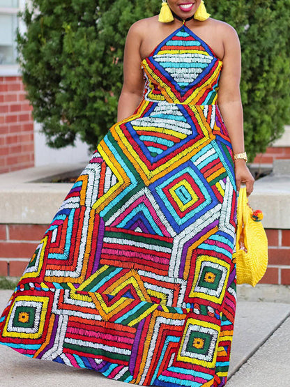 Printed Halter Maxi Dress--Clearance