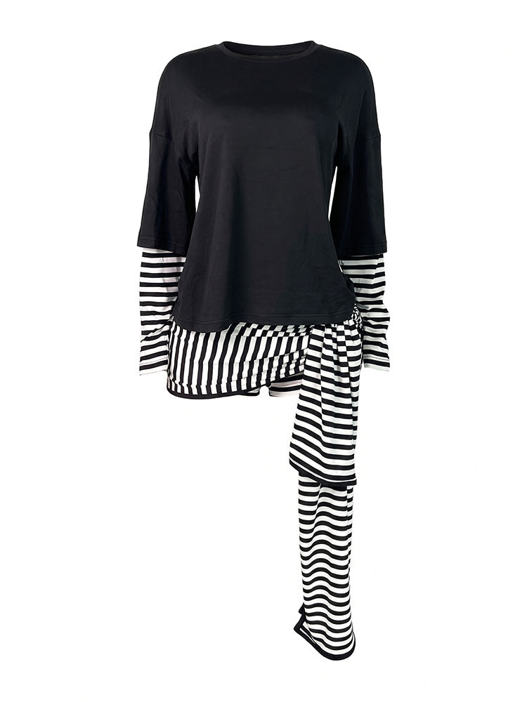 Layered Striped Top & Side-Tie Shorts Set