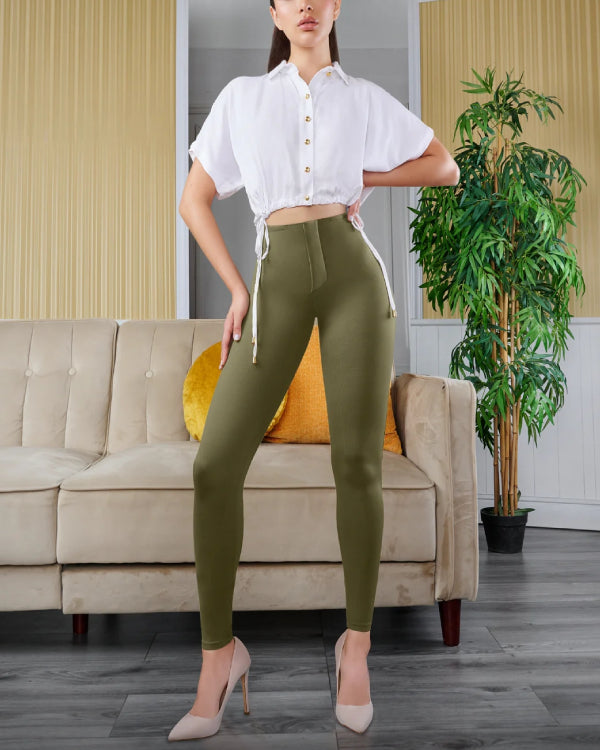 Tummy Control High Waist Shaping Butt Lifting Slimming Pants Olive