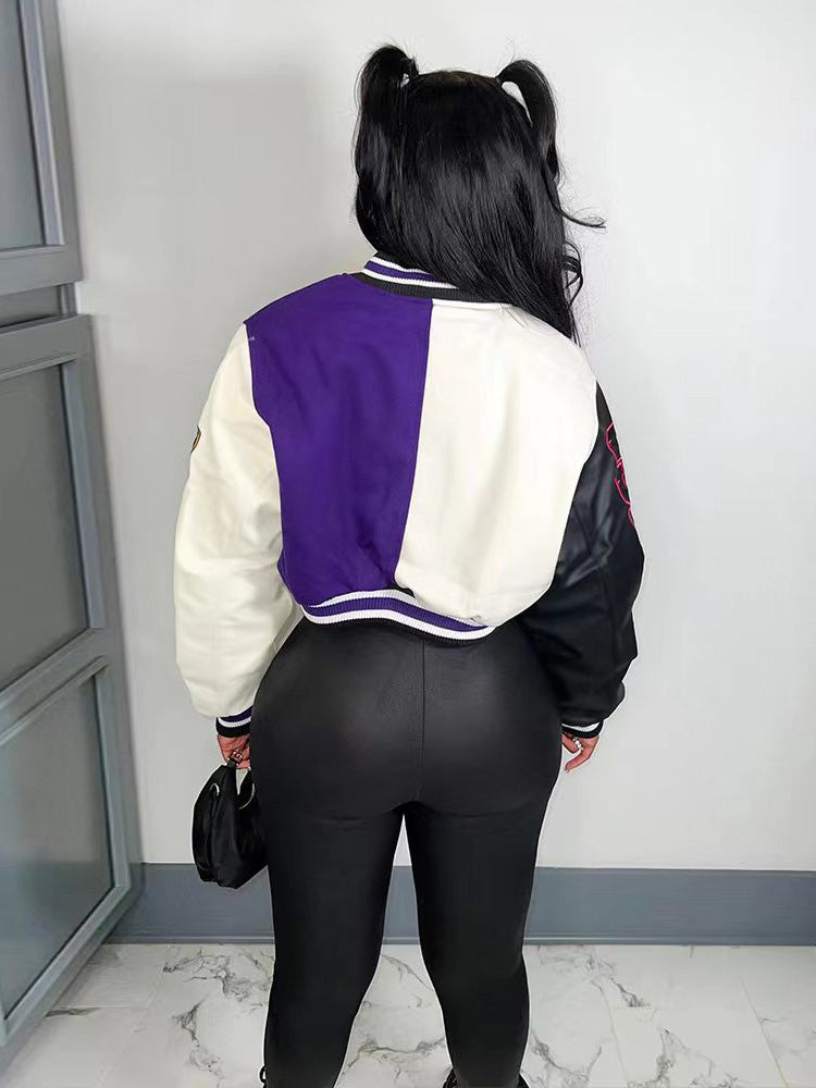 Letter Decor Color Block Jacket