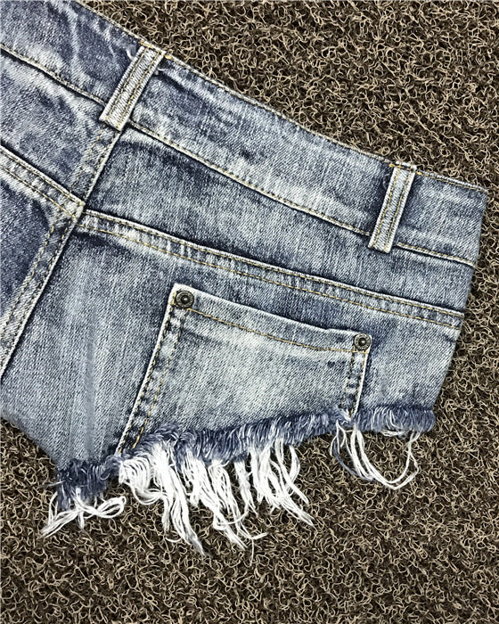 Raw Edge Washed Studded Low-Rise Denim Shorts