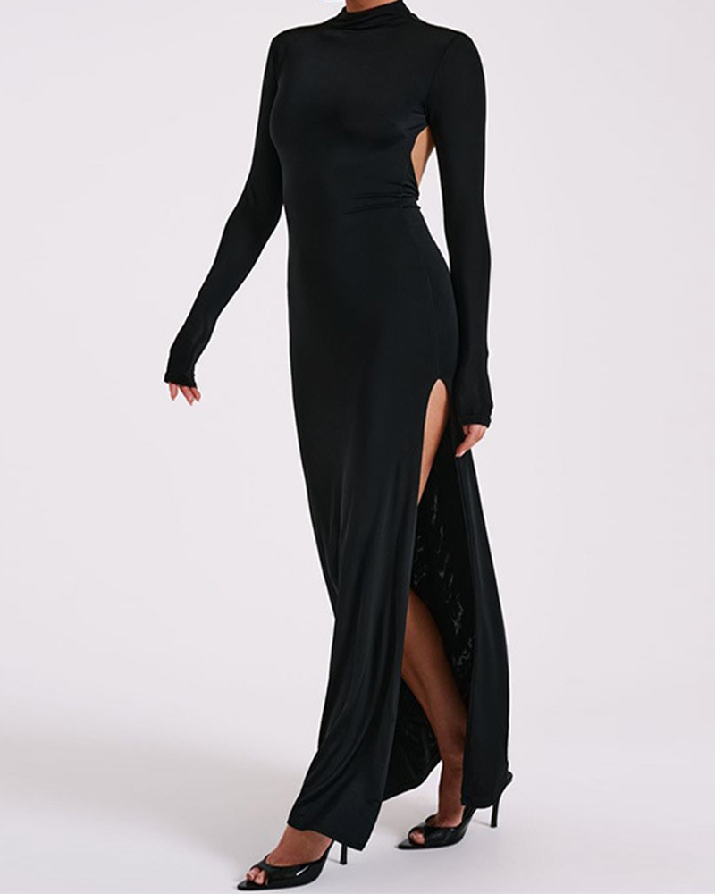 Long-Sleeved High-Necked Backless Dress