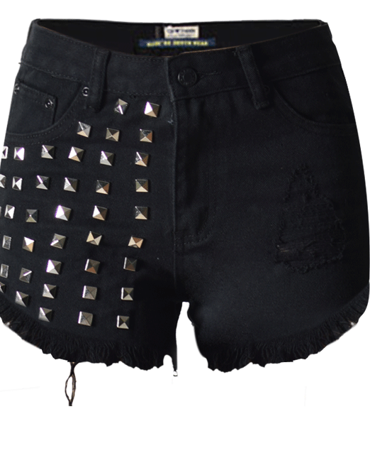 High Waist Ripped Denim Denim Shorts Black