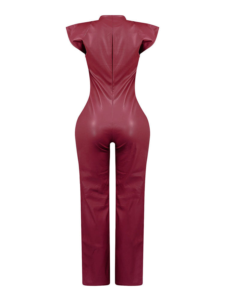 PU Button Down Jumpsuit