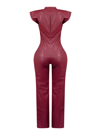 PU Button Down Jumpsuit