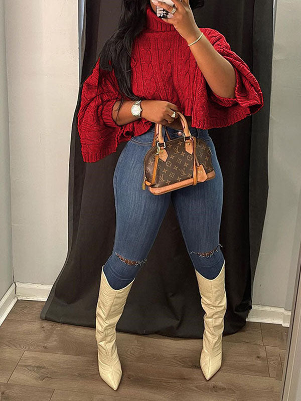 Gorgeousladie Knit Turtleneck Poncho