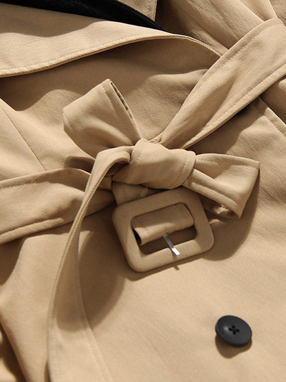 Leather Contrast Belted Trench Coat
