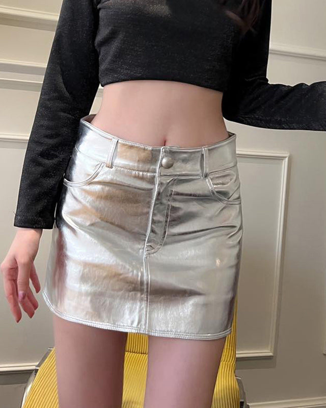 High-Waisted Metallic Slim-Fitting Skirt