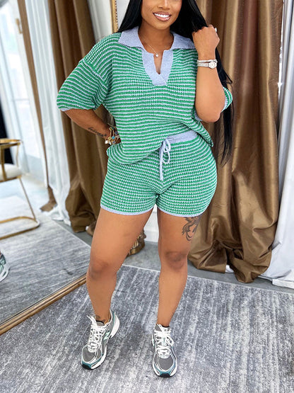 Striped Knit Shorts Set