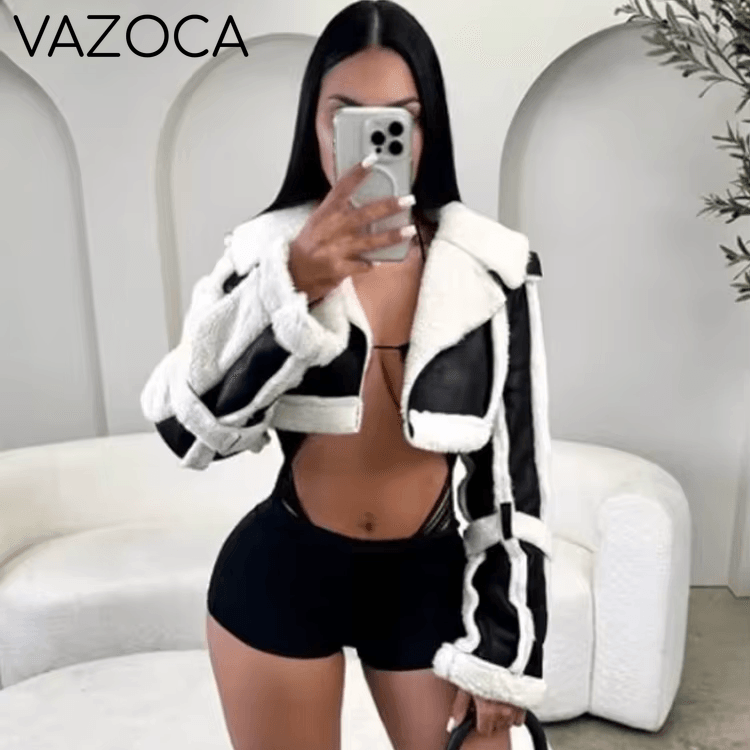 Contrast Edge Cropped Fur Jacket