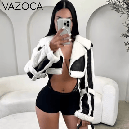 Contrast Edge Cropped Fur Jacket