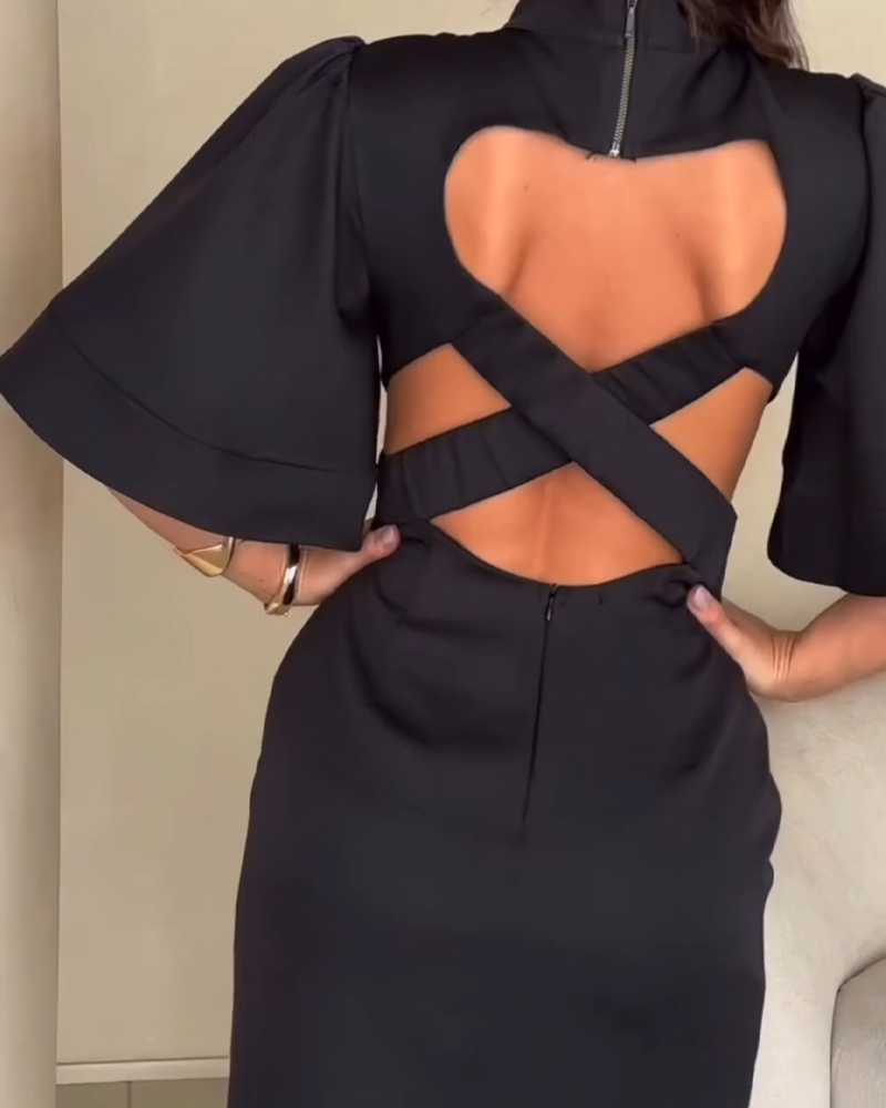 Flare Sleeve Backless Strap Slim Hip-Wrapped Dress (Pre-Sale)