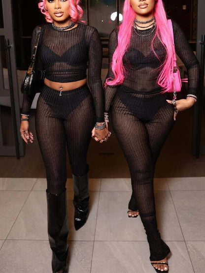 Solid Mesh Pants Set