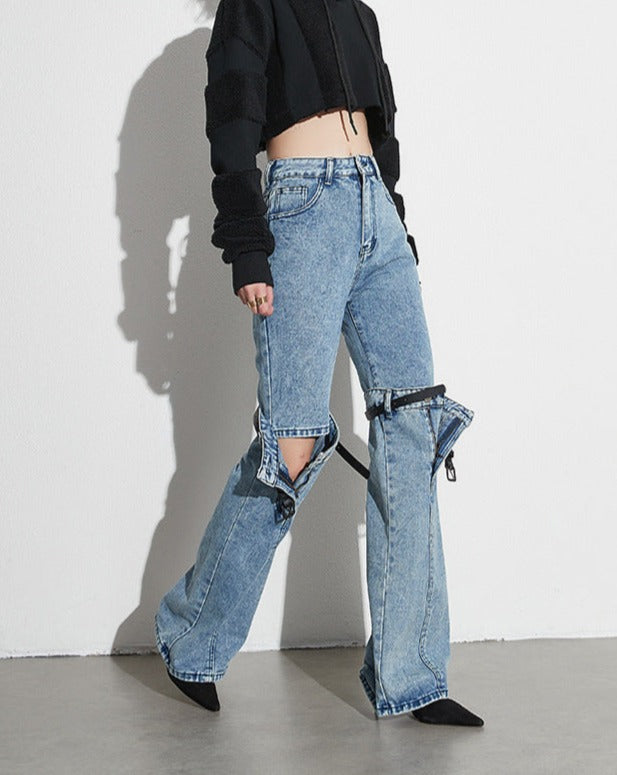 Retro Mid-Waist Straight Leg-Revealing Casual Trousers Women