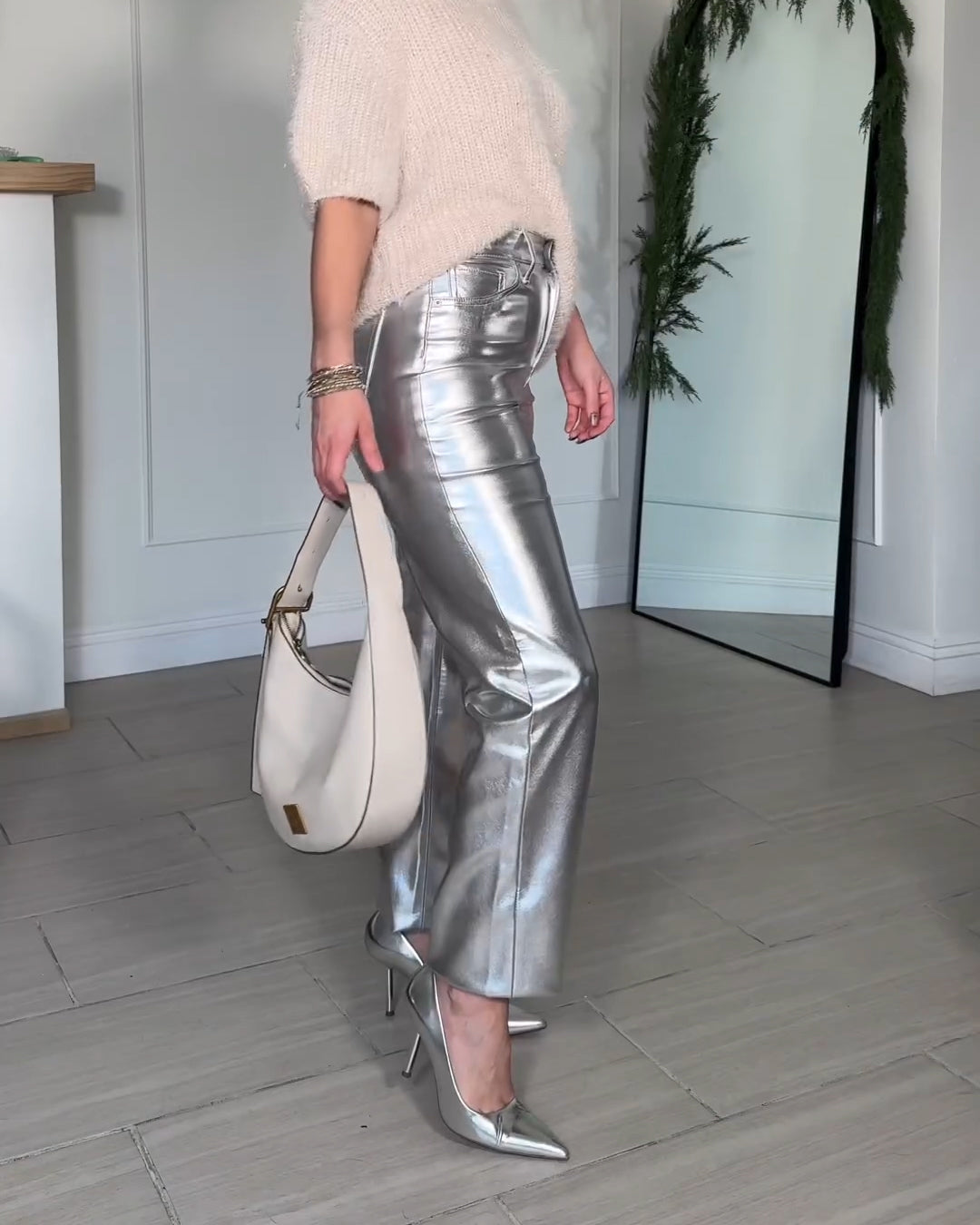 Never Fully Dressed PU Trouser In Metallic Silver Women