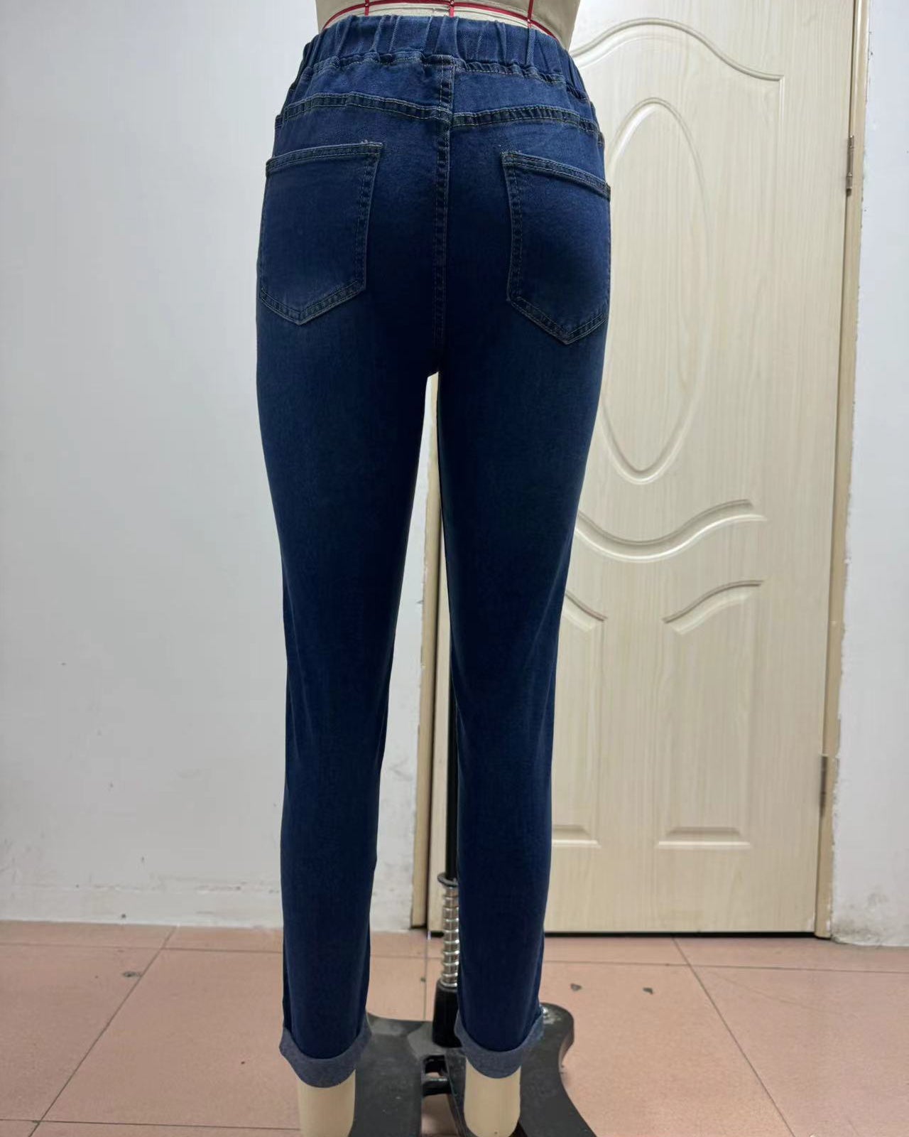 Drawstring Elastic Waist High Stretch Cropped Jeans