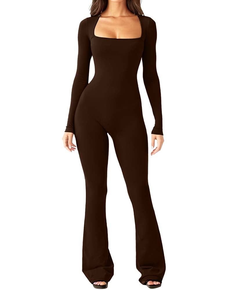 Long Sleeve Wide Collar Slim Fit Yoga Jumpsuit Peru