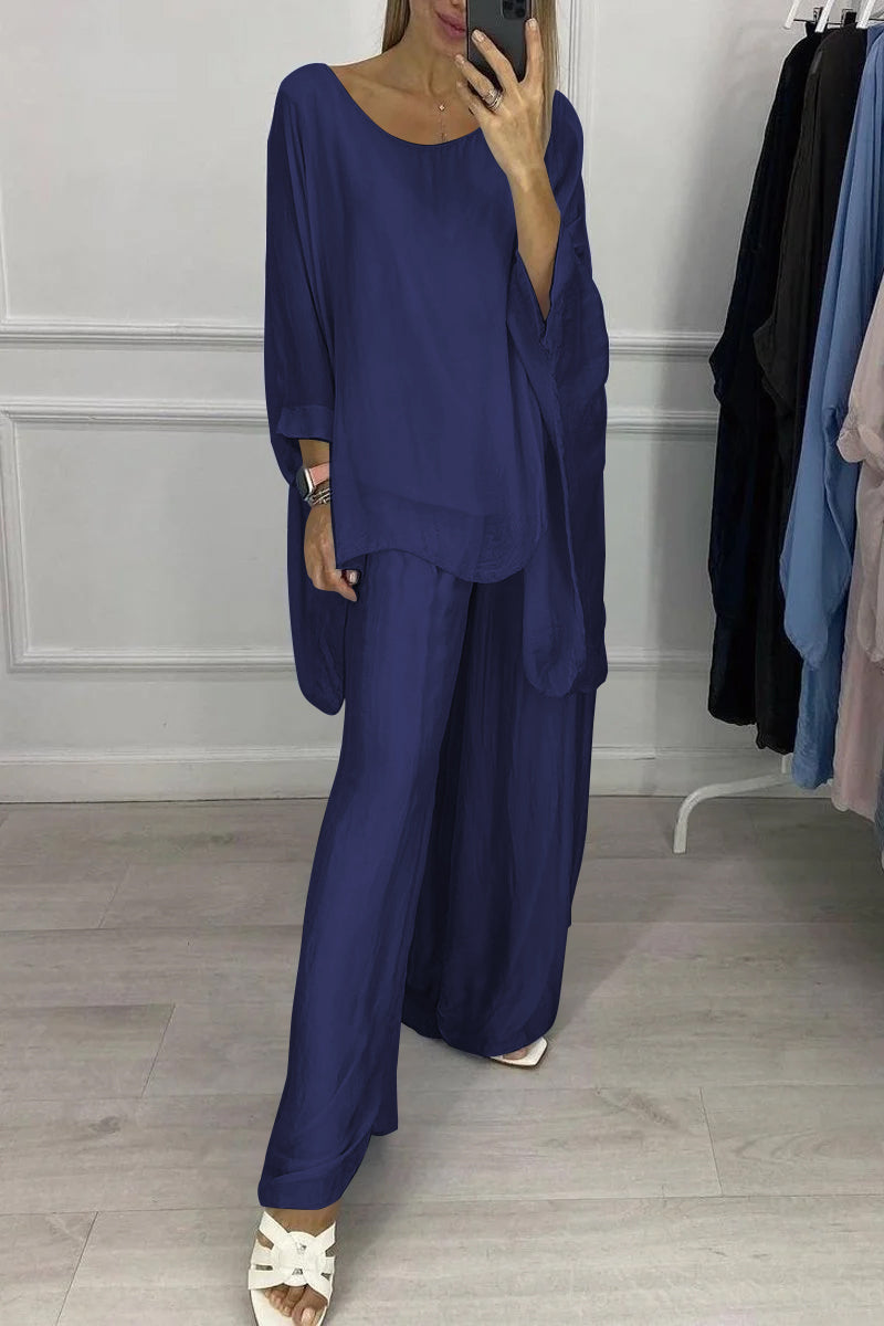 Chiffon solid color suit Navy blue