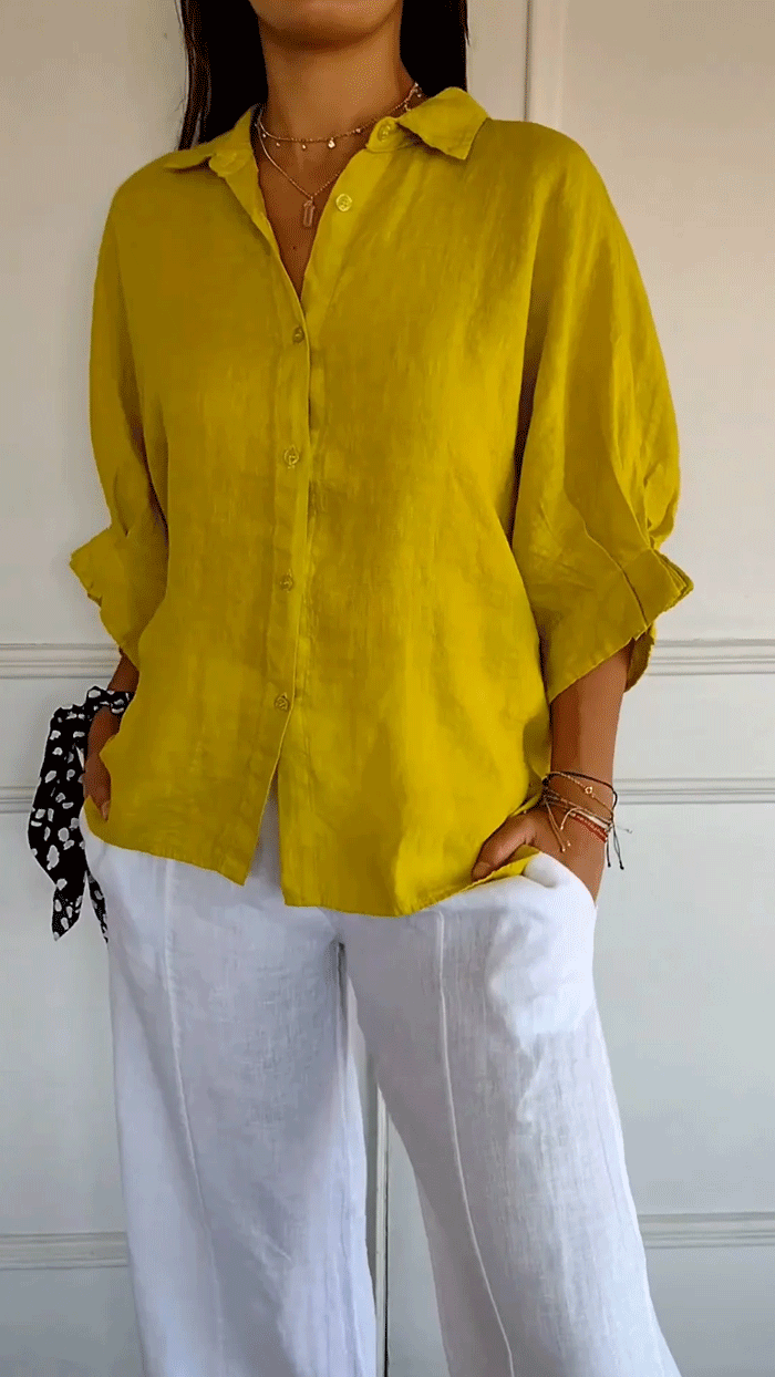 Cotton and Linen Tie Back Design Shirt yellow