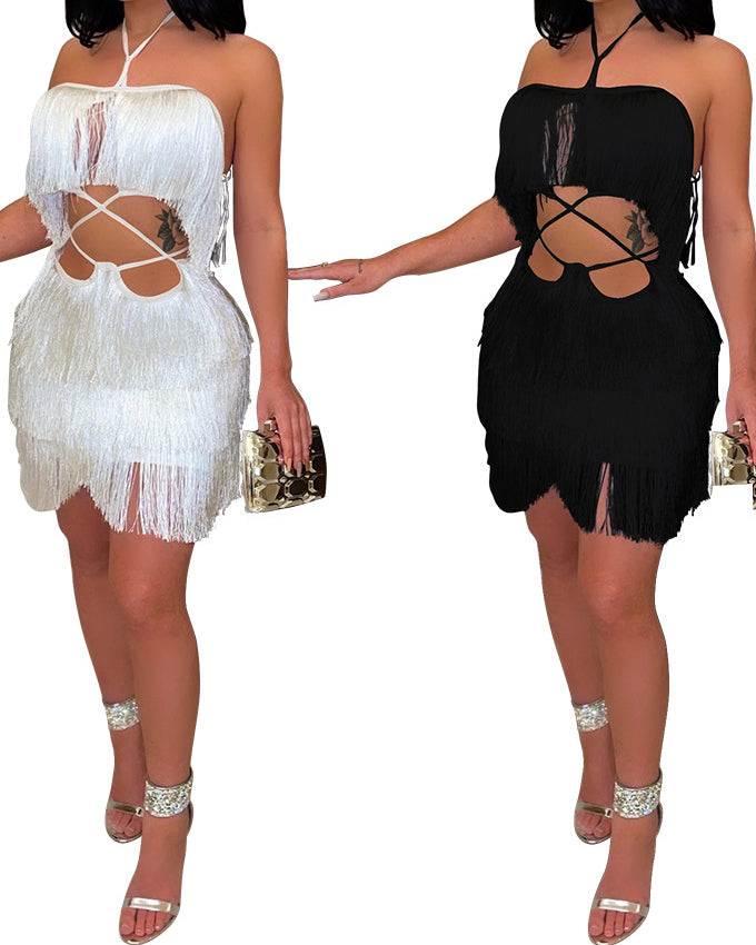 Strappy Tassel Bodycon Strapless Backless Dress