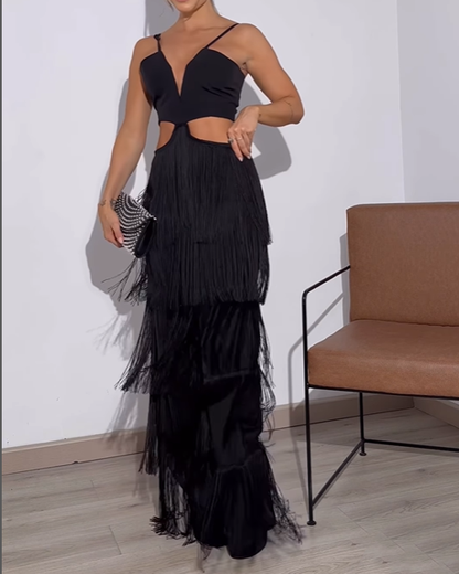 Cut-Out Waist-Revealing Fringed Jumpsuit (Pre-Sale)