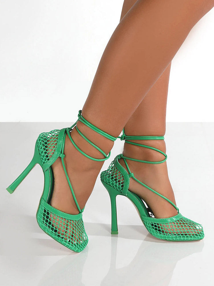 Square Toe Mesh Wrap Pumps