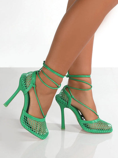 Square Toe Mesh Wrap Pumps