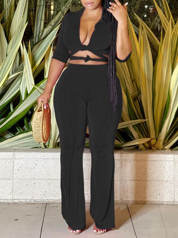 Solid Tied Shirt & Pants Set