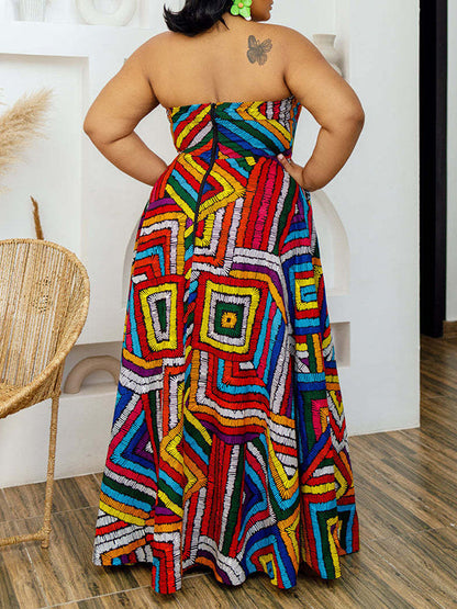 Printed Halter Maxi Dress--Clearance