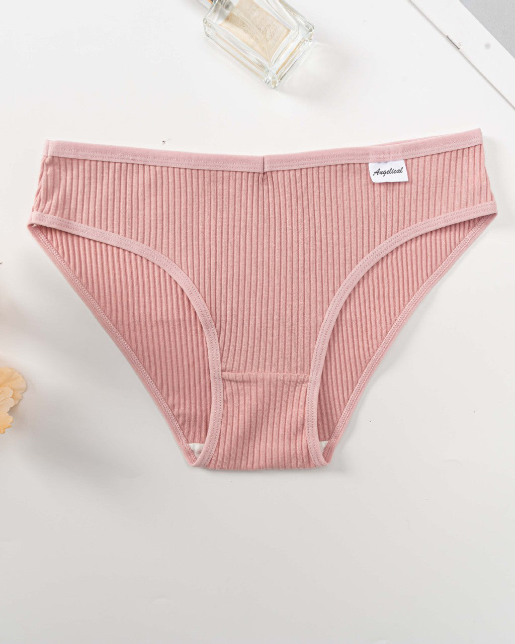 Mid-Waist High-Elastic Butt-Lifting Ribbed Underwear Women LightCoral