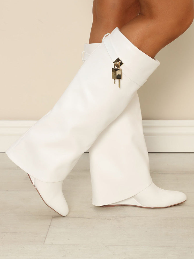 Lock & Key Leather Wedge Heel Boots