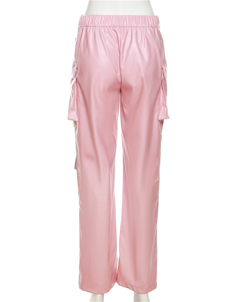 PU Leather High-Waisted Loose Straight-Leg Pants