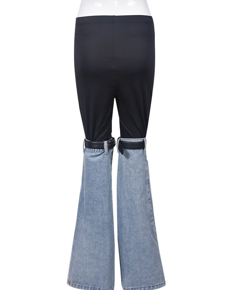 Paneled Elastic Waist Slim Fit Flared Jeans