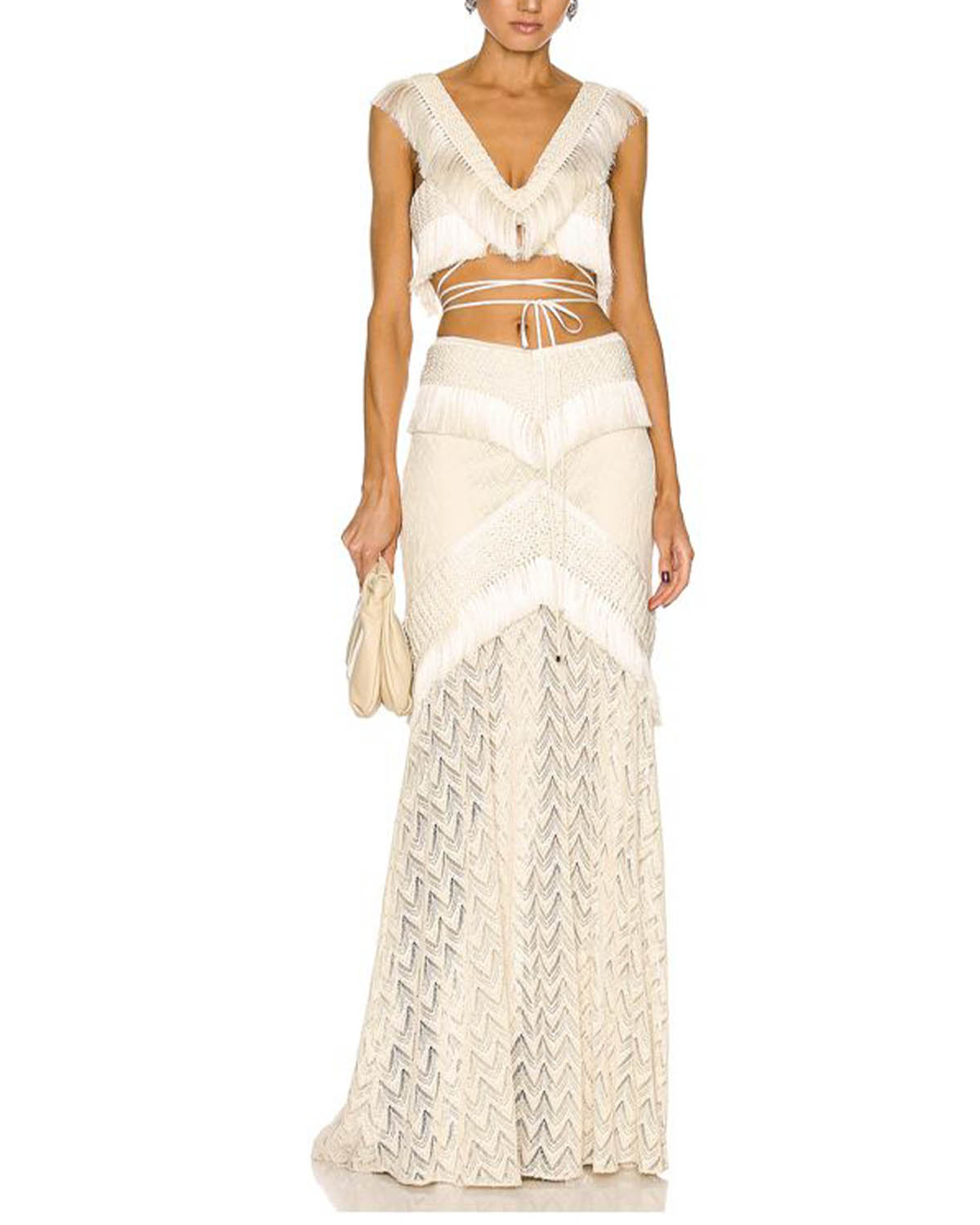 Beach Fringed Solid Color Bikini Swimsuit and Skirt