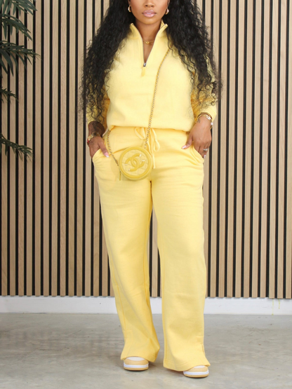 Quarter-zip Sweatshirt & Straight Pants Yellow