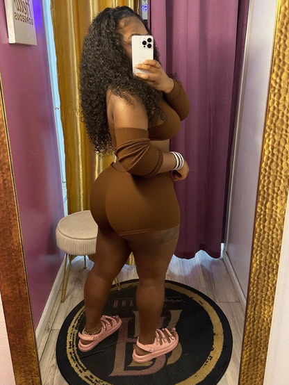 Athleisure Ribbed Three Piece Shorts Set