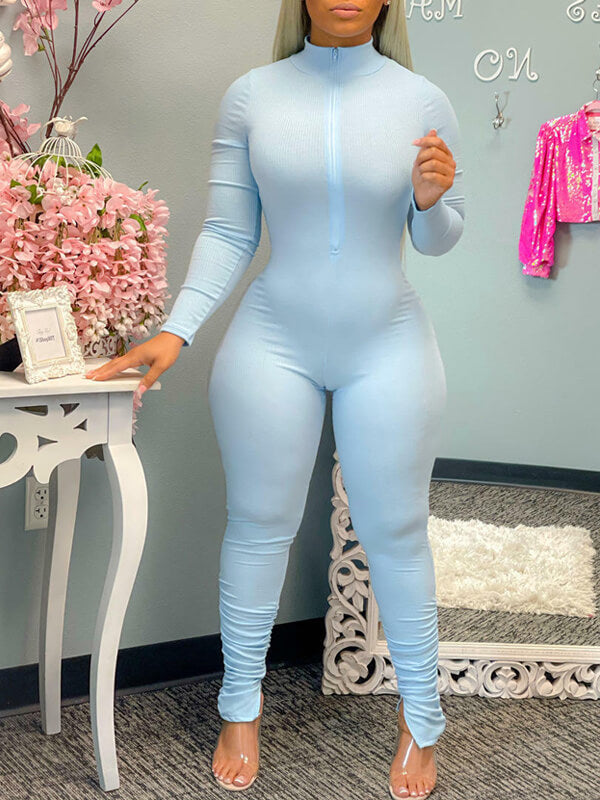 Zip-Front Ruched Jumpsuit