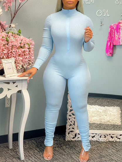 Zip-Front Ruched Jumpsuit