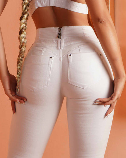 High-Waisted Back-Zip Skinny Jeans