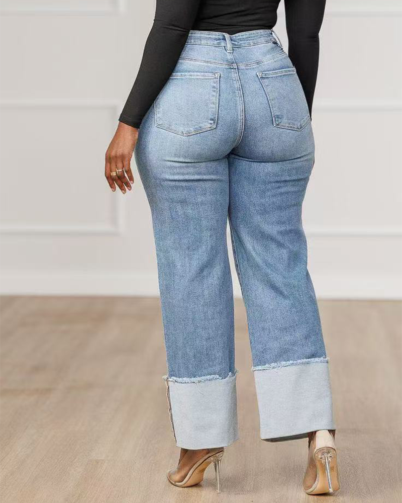 Outward Fold High-Rise Jeans