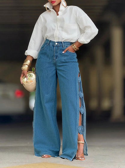 Morchique Side Slit Cutout Jeans