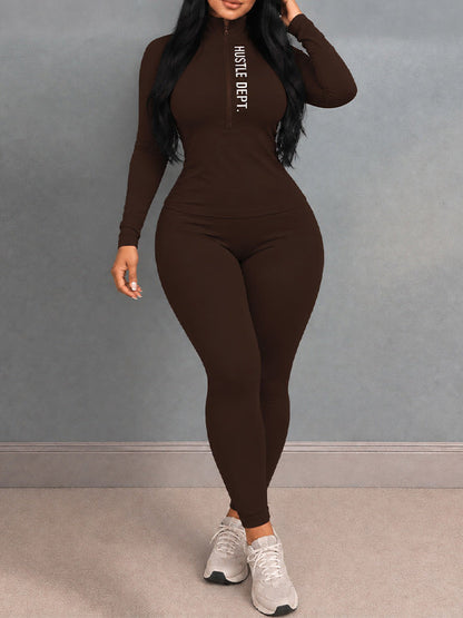Letter-Print Zip-Up Top & Skinny Pants Set