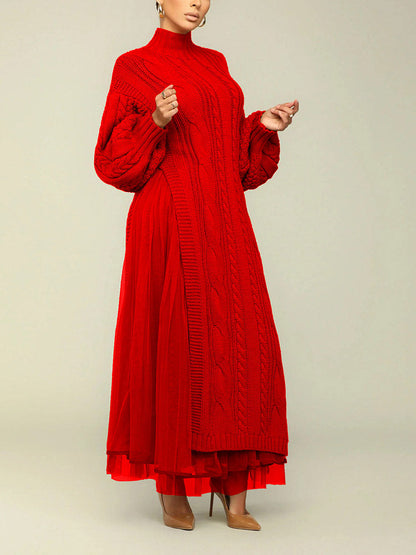 Knit Slit Sweater & Tulle Skirt Set