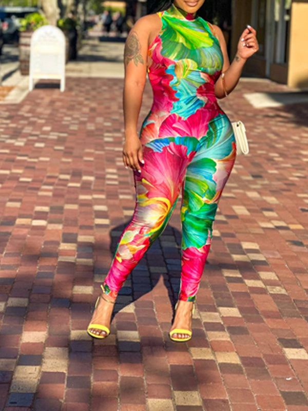 Printed Sleeveless Jumpsuit --Clearance