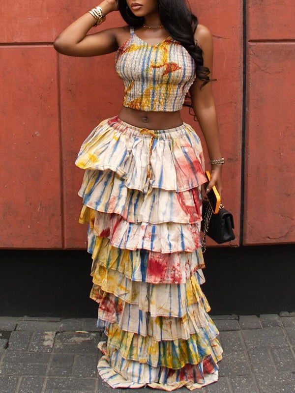 Printed Cami Top & Tiered Skirt Set