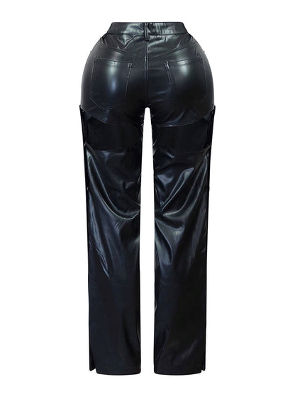 PU Cutout Button Pants