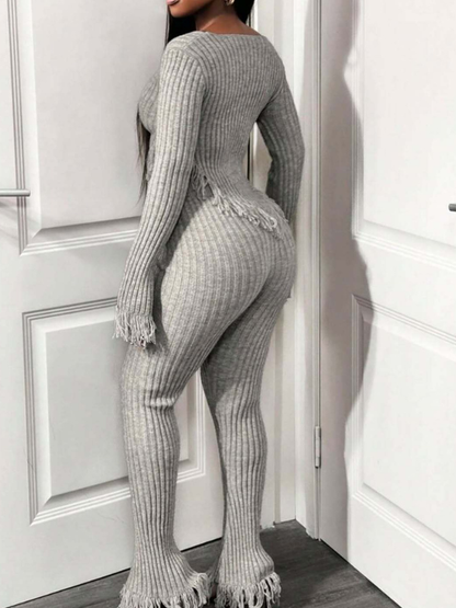 Fringe Knit Top & Pants Set