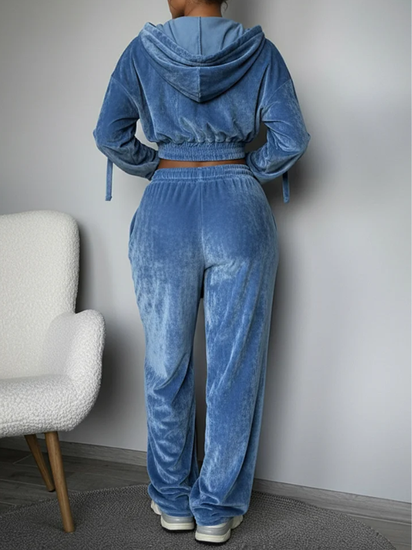 Velvet Zip-Front Hoodie & Pants Set