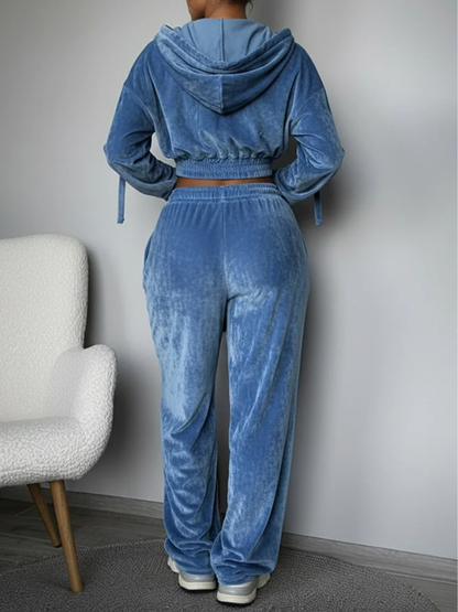 Velvet Zip-Front Hoodie & Pants Set